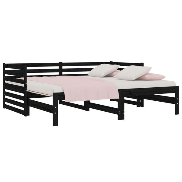 vidaXL Day Bed Black Solid pinewood 2x Expandable Day Bed