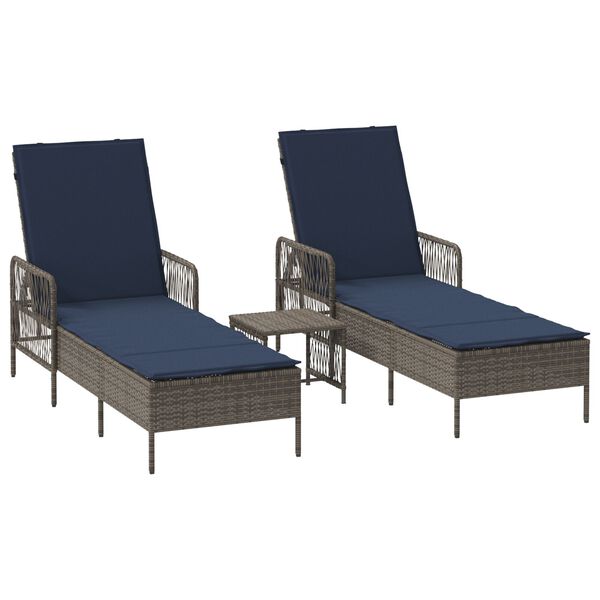 vidaXL Sun lounger Reclining 2 pcs Gray 35 x 35 x 32cm poly rattan