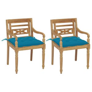 vidaXL Batavia Chairs 2 pcs with Light Blue Cushions Solid Teak Wood