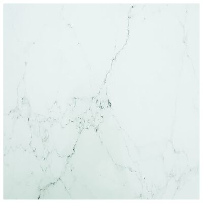 vidaXL Table Top White 27.6"x27.6" 0.2" Tempered Glass with Marble Design