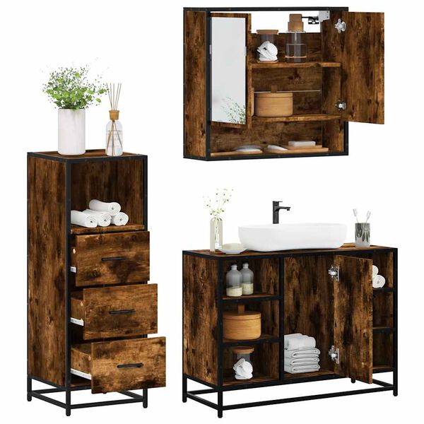 vidaXL Bathroom Furniture Set Smoked Oak Engineered Wood Medium
