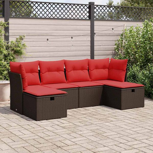 vidaXL 6 Piece Patio Sofa Set with Cushions Brown Poly Rattan