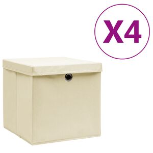 vidaXL Storage Box Set of 4 Cream Non-woven fabric 11.0x11.0x11.0 in
