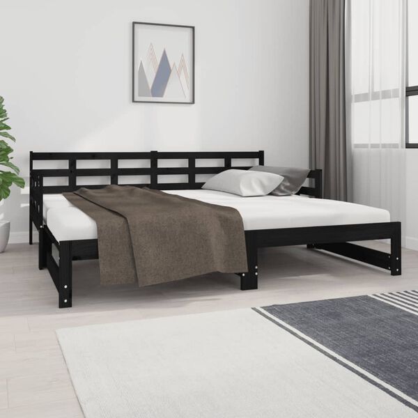 vidaXL Pull-out Day Bed Black Solid pine wood 2x