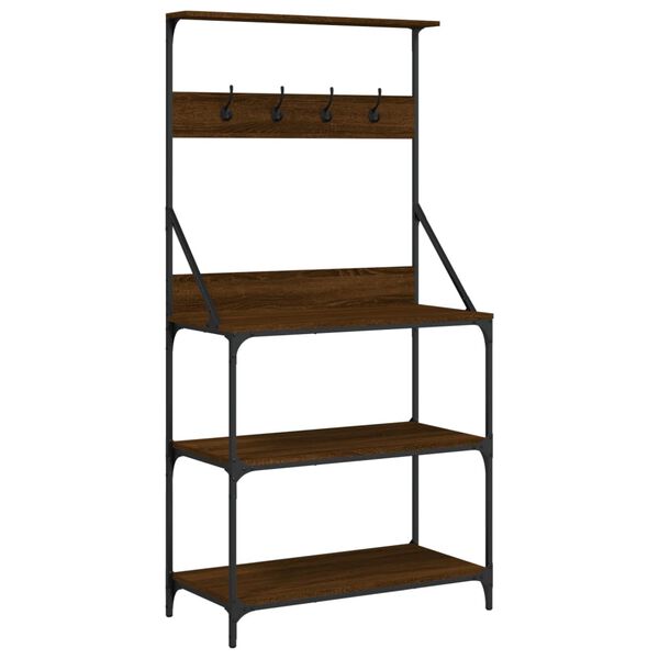 vidaXL Baker's Rack with Hooks 4-Tier Brown Oak Engineered Wood