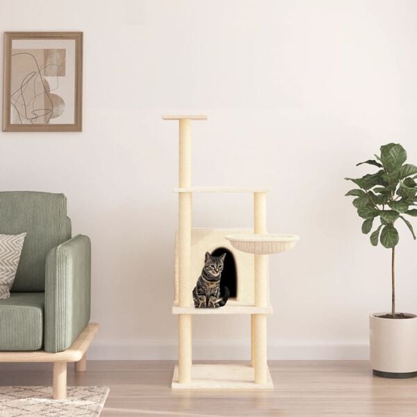 vidaXL Cat Tree Cream Engineered wood, plush, sisal 52.0 in tall