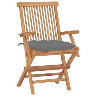 vidaXL Patio Chairs with Gray Cushions 8 pcs Solid Teak Wood