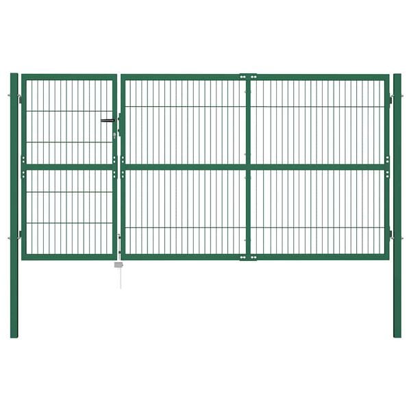 vidaXL Garden Fence Gate with Posts 137.8x55.1" Steel Green