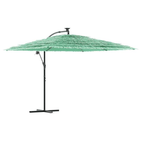 vidaXL Garden Parasol Green Polyester, Steel, Straw Large Tiltable