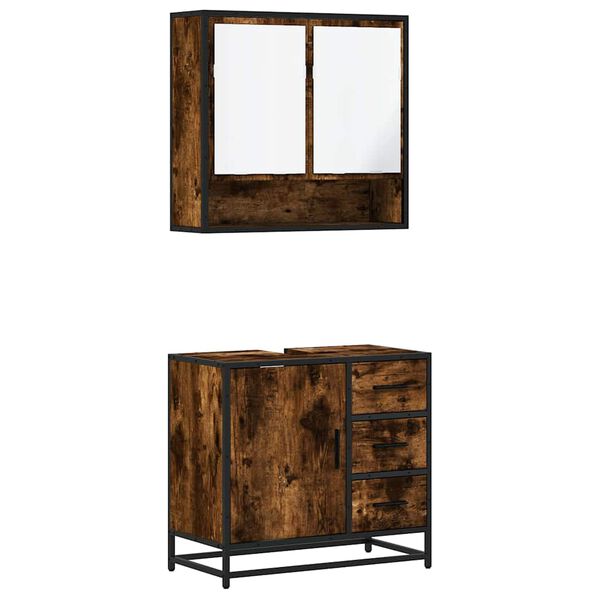 vidaXL Bathroom Furniture Set Smoked Oak Engineered wood, metal Medium