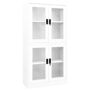 vidaXL Office Cabinet White Steel, Tempered Glass Medium Office Cabinet