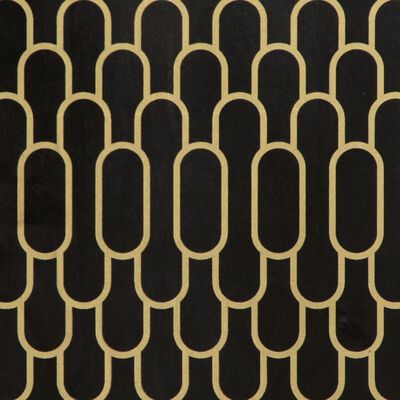 Close-up pattern of black furniture with repeated gold decorative loops.