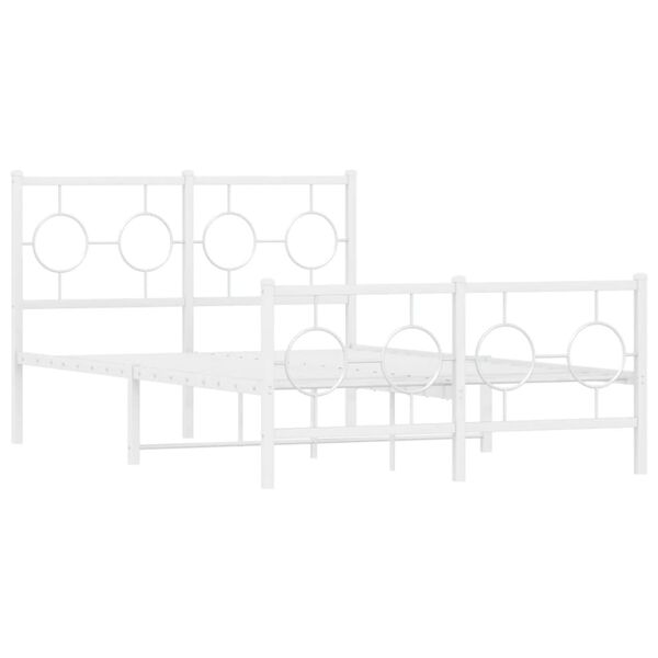 vidaXL Bed Frame White Powder-Coated Steel Small Double Bed Frame