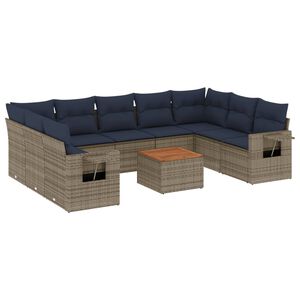 vidaXL 10 Piece Garden Sofa Set with Cushions Grey Poly Rattan