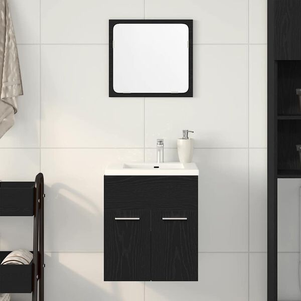 vidaXL Bathroom Furniture Set Black Oak Engineered Wood, Glass Compact