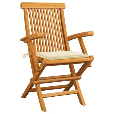 vidaXL Patio Chairs with Cream Cushions 3 pcs Solid Teak Wood