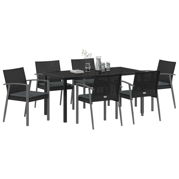 vidaXL Garden Dining Set 7 pcs Black and Grey PE Rattan