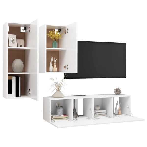 vidaXL 4 Piece TV Stand Set White Engineered Wood