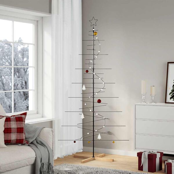 vidaXL Metal Christmas Tree with Wooden Base Black 82.7"