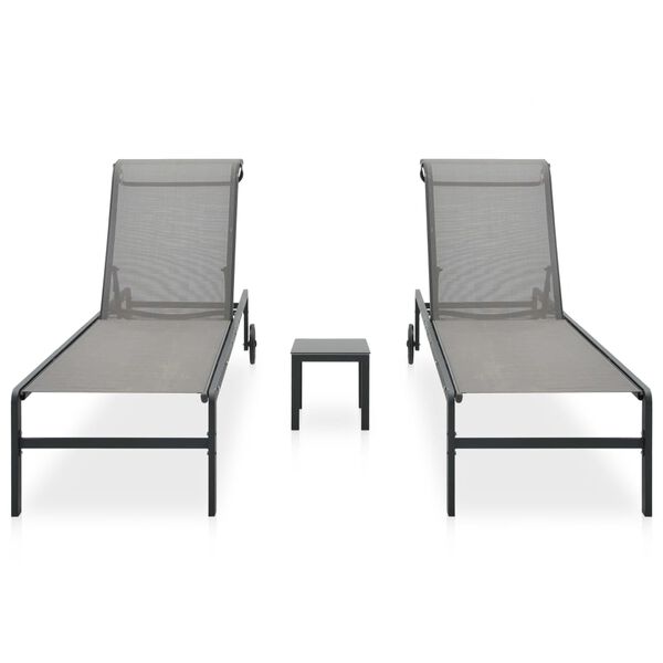 vidaXL Sun Lounger And Table Set of 2 Grey Textilene Full Size