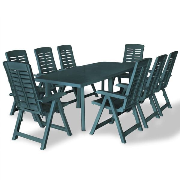 vidaXL Dining Set Green Plastic Large Dining Set Rectangular