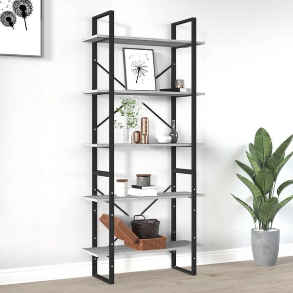 vidaXL Book Cabinet Grey Sonoma Engineered wood, Metal 5-Tier Book Cabinet