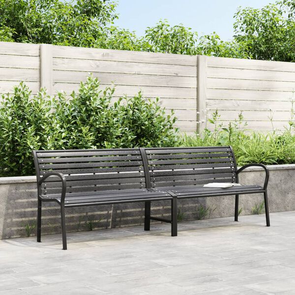 vidaXL Twin Patio Bench Black 90.9" Steel and WPC