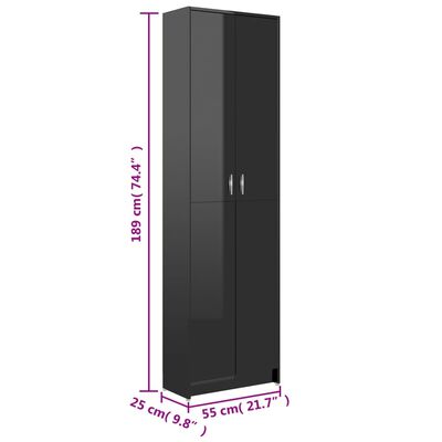 vidaXL Hallway Wardrobe High Gloss Black 21.7"x9.8"x74.4" Chipboard