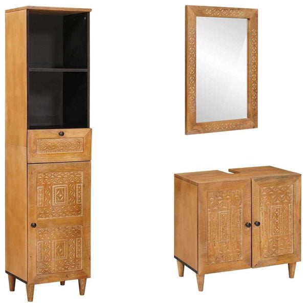 vidaXL Bathroom Furniture Set with Drawer 3 pcs Brown solid mango wood
