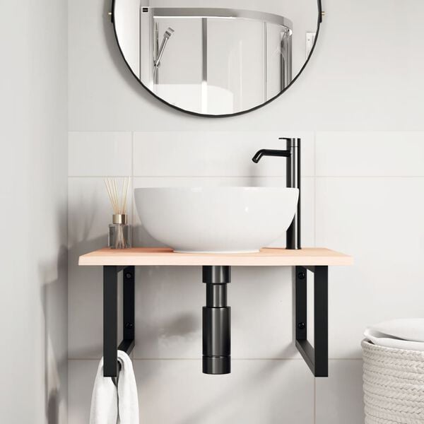 vidaXL Basin Shelf Wall Mounted Steel and Solid Wood Oak