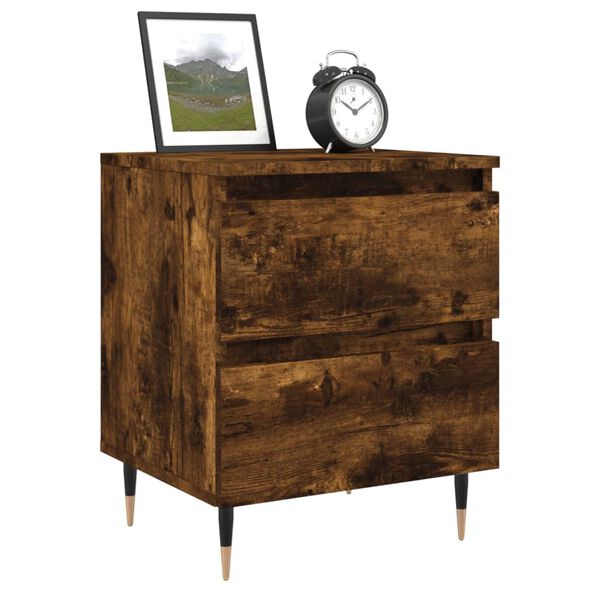 vidaXL Bedside Cabinet Set of 2 Smoked oak Engineered wood, iron Medium