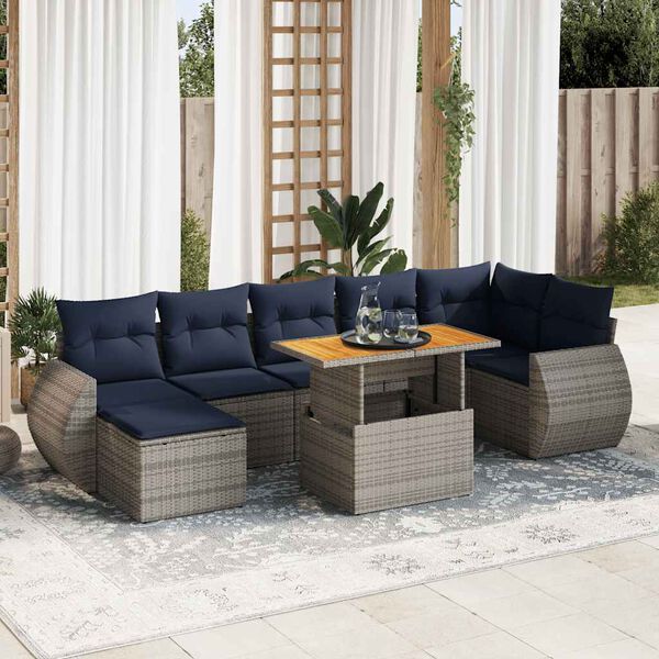 vidaXL 8 Piece Patio Sofa Set with Cushions Gray Poly Rattan