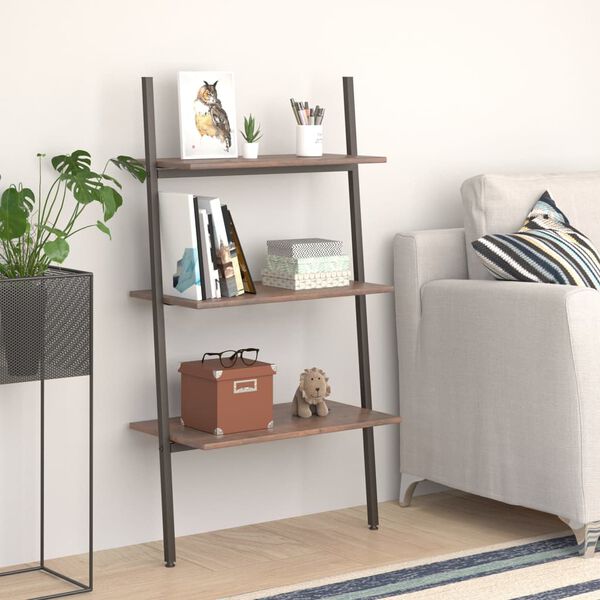 vidaXL Leaning Shelf Dark brown and black Engineered wood and steel