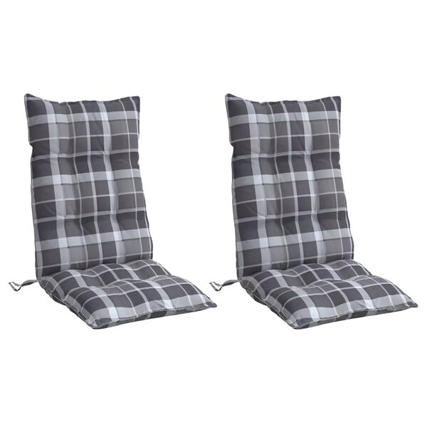 vidaXL Highback Chair Cushion Set of 2 Grey Check Pattern