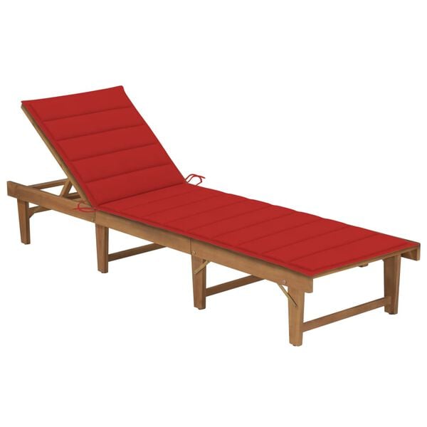 vidaXL Sun Lounger Red cushion Solid Acacia wood Normal Foldable