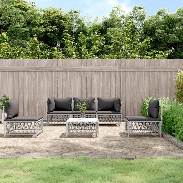 vidaXL Garden Lounge Set White with Dark Grey Cushions