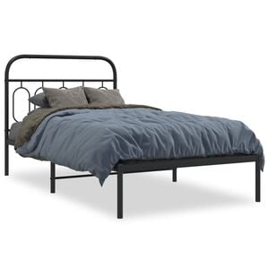 vidaXL Bed Frame Black Steel 39.4x78.7 in Bed Frame Rectangular