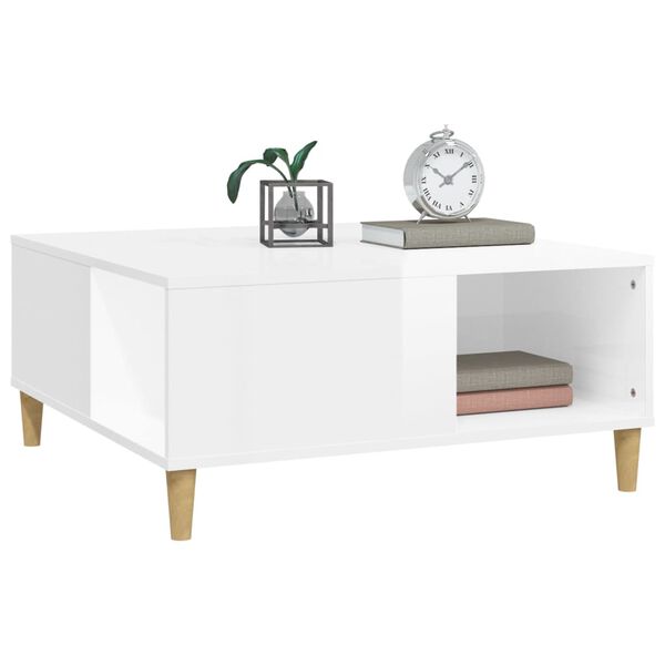 vidaXL Coffee Table High gloss white Engineered wood, Solid eucalyptus wood