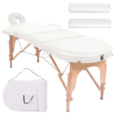 vidaXL Folding Massage Table 1.6" Thick with 2 Bolsters Oval White