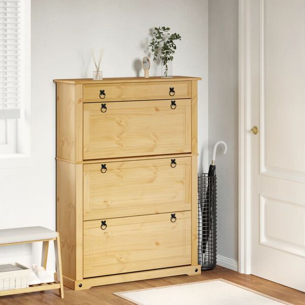 vidaXL Shoe Cabinet Honey Solid Pine Wood, Engineered Wood, Metal Large