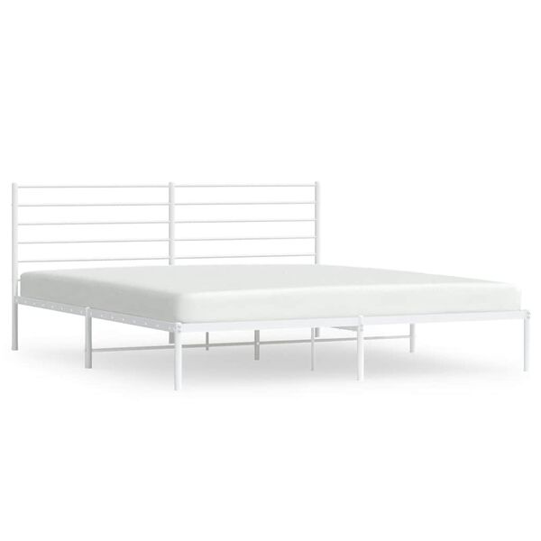 vidaXL Bed Frame White Powder-Coated Steel Full Bed Frame Rectangular
