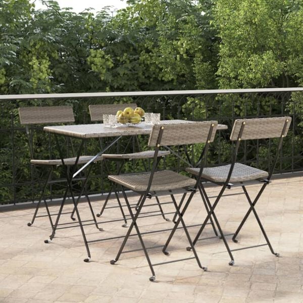 vidaXL Folding Bistro Chair Set of 4 Grey PE rattan Standard Foldable