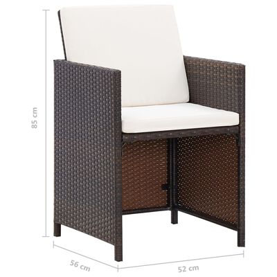 Armchair with beige cushions, side view showing dimensions 85 cm height, 56 cm depth, 52 cm width