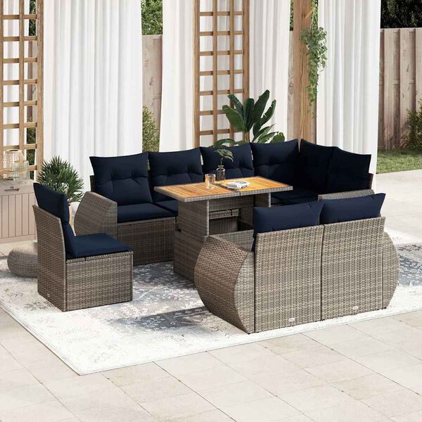 vidaXL 9 Piece Patio Sofa Set with Cushions Gray Poly Rattan
