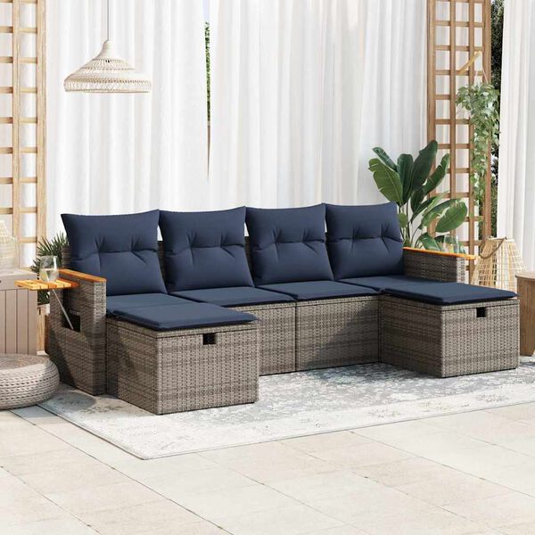 vidaXL 6 Piece Patio Sofa Set with Cushions Gray Poly Rattan