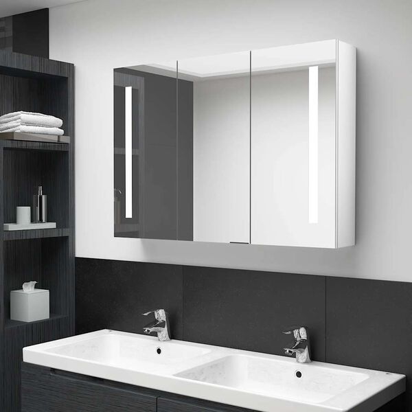 vidaXL Bathroom Cabinet Shining White MDF with melamine finish, glass mirror