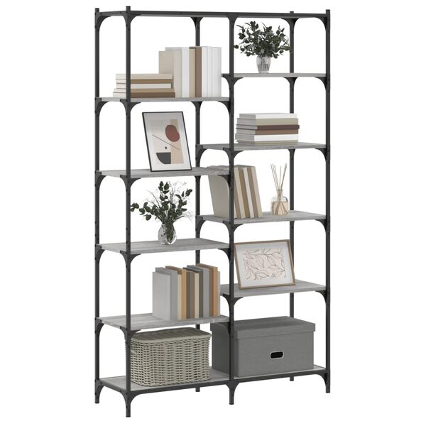 vidaXL Bookshelf Grey Sonoma Engineered wood, iron 39.4x12.6x66.9 in