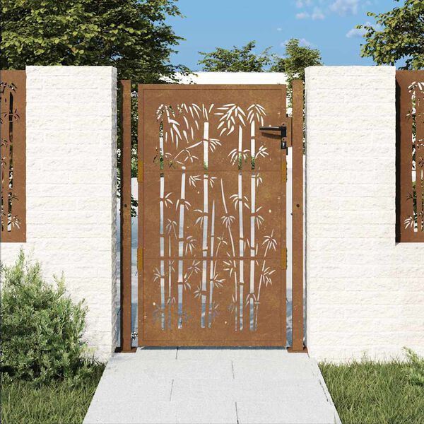 vidaXL Garden Gate 39.4x59.1" Corten Steel Bamboo Design