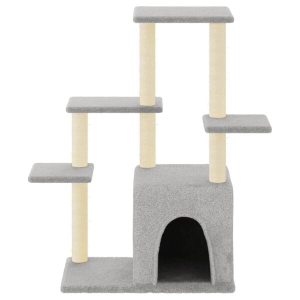 vidaXL Cat Tree Light grey Engineered wood, plush, sisal 38.4 in tall