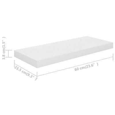 vidaXL Floating Wall Shelves 2 pcs High Gloss White 23.6"x9.3"x1.5" MDF